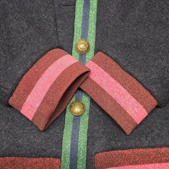 Boden Navy Boiled Wool Blend Bomber Jacket Sz 16 Preppy Academia Back To School - Picture 8 of 14